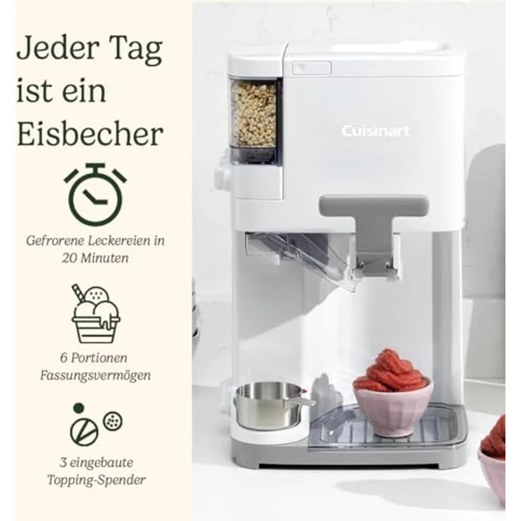 Cuisinart ICE48U Eismaschine, 1,42 l Softeis, Gelato, Sorbet, gefrorener Joghurt, Topping-Spender, 6 Portionen, fertig in 20 Minuten, einfach zu bedienen und zu reinigen – Bild 3