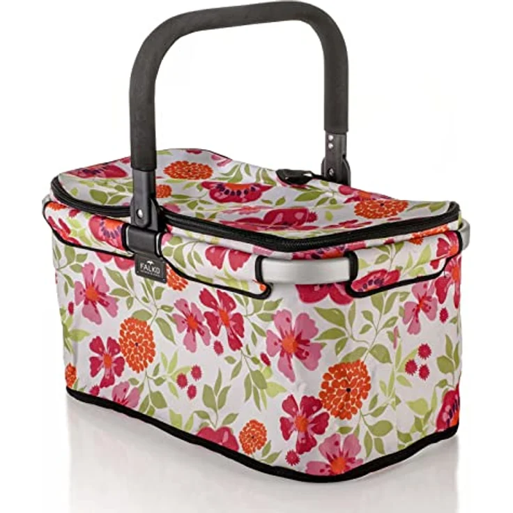 Genius Einkaufskorb Falko Premium, faltbarer Tragekorb mit 22 L Volumen, stabiler Aluminiumrahmen, Reißverschluss und gepolstertem Griff für Picknick und Camping – Bild 2