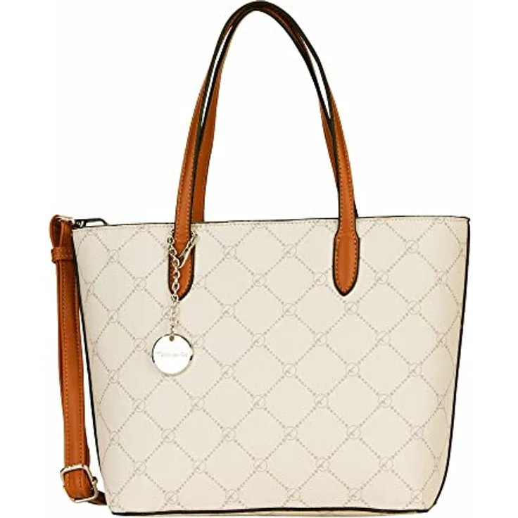 Tamaris TAS Anastasia Shopper, Feinsynthetik mit Karo-Design, nude, mit Reißverschluss und Umhängeriemen