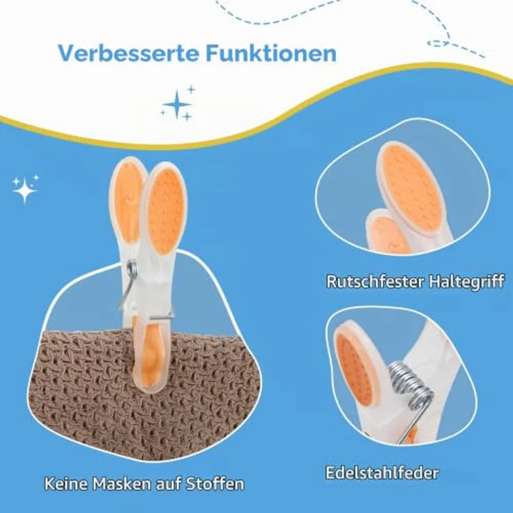 AiQInu Wäscheklammern Set, 30 Stück mit rutschfestem Silikon, mehrfarbig (Orange, Hellgelb, Hellblau), hinterlässt keine Marken für Wäsche und Unterwäsche – Bild 2