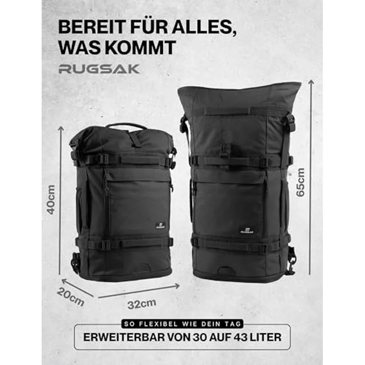 RUGSAK Explorer Reiserucksack Phantom Black – 18-Zoll Laptopfach, Handgepäck, Ergonomisch, Wasserabweisend, Alltag, Reise & Outdoor – Bild 4