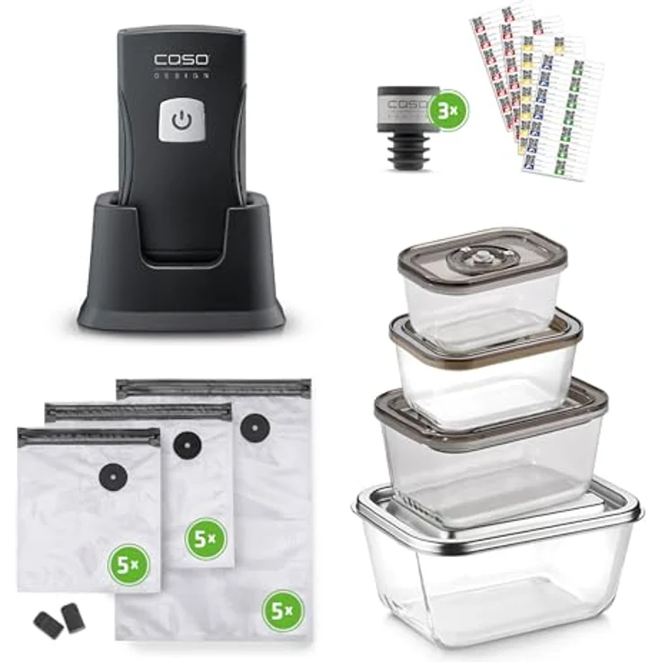 Caso Vacu OneTouch Pro Set - Kabelloser Handvakuumierer mit starker Pumpenleistung 12 Liter/Minute, Lithium-Ionen-Akku für 85 min Laufzeit, inkl. umfangreichem Zubehör – Bild 1