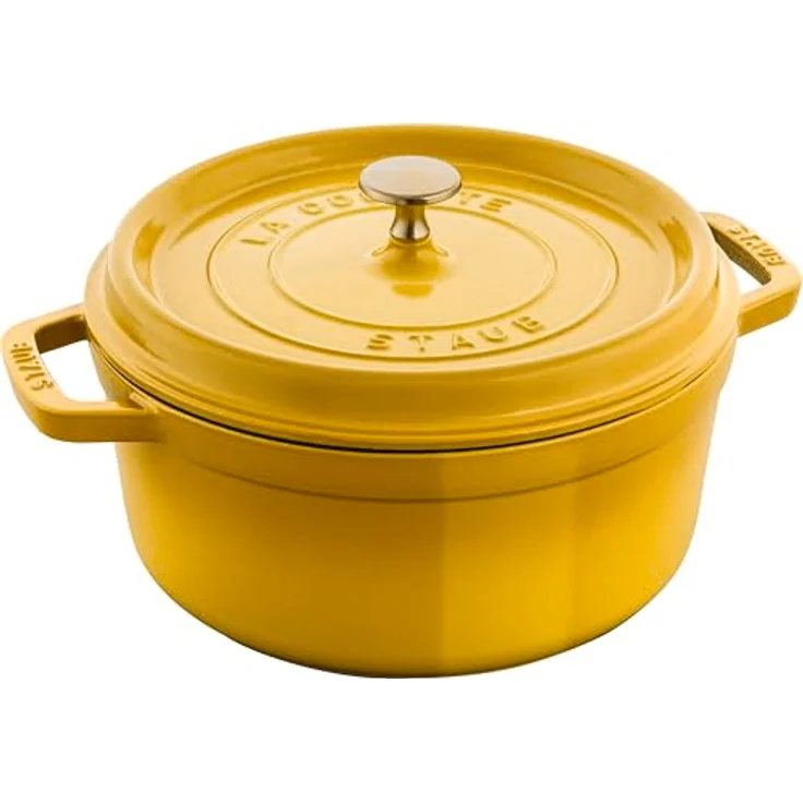 STAUB Gusseisen Bräter/Cocotte, Rund 24 cm, 3,7 L, Aromaregen Funktion, für alle Herdarten inkl. Induktion und Backofen, Citron – Bild 1