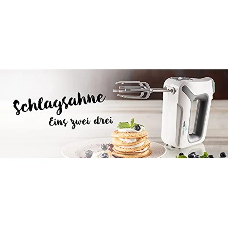 ETA 20519000 Lento Handmixer-Set, 600 Watt, 4 Geschwindigkeitsstufen, inkl. Mix- und Messbecher, Rührbesen, Schlagbesen, Knethaken, Stabmixer- und Zerkleinerer Aufsatz, Kunststoff, weiß, grau – Bild 2