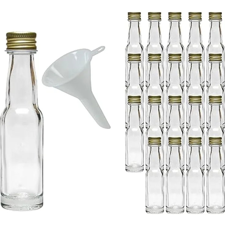 mikken 20 Mini Glasflaschen 20 ml mit Schraubverschluss inkl. Trichter