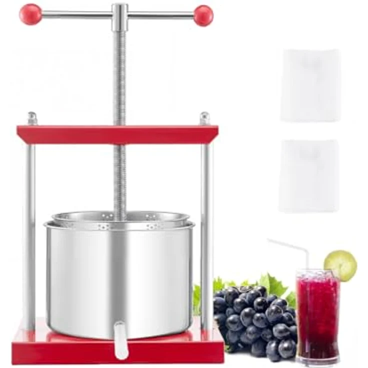 VEVOR Obstweinpresse SFP-6L, 6L Manuelle Saftpresse mit T-Griff, Edelstahlfässer und robuste Aluminiumlegierung für die Küche – Bild 1