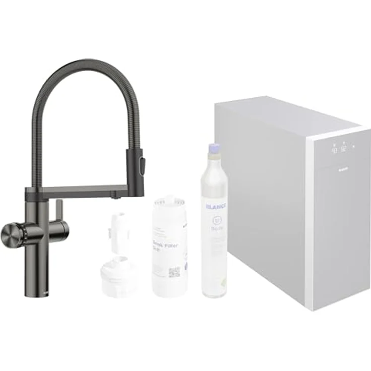 BLANCO CHOICE Icona | Multifunktionale all-in-one Küchenarmatur | Edelstahl satin dark steel | Gekühltes Wasser (still, medium, sprudel) & kochend heiß | Inkl. App zum Individualisieren – Bild 1