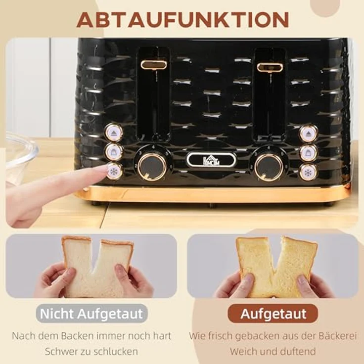 HOMCOM Toaster 4 Scheiben, 1860 W mit 7 Bräunungsstufen, Auftaufunktion, Liftfunktion und Krümelschublade, Schwarz – Bild 4