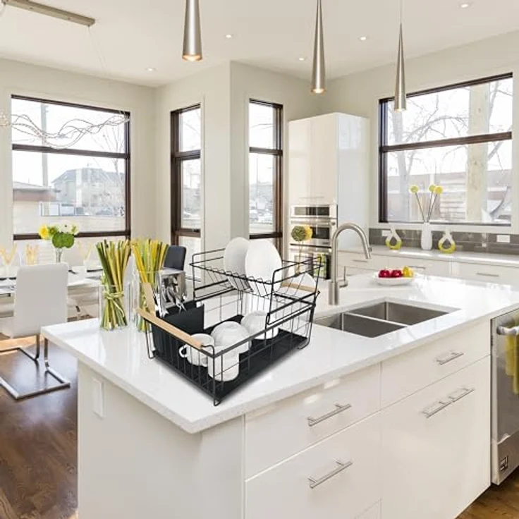 Retoo Abtropfgestell Einlagige Geschirr Abtropfständer, Geschirrabtropfer Drip, Tropfschale, Geschirrabtropfgestell, Besteckhalte, Besteckständer mit Herausnehmbarem Tablett, 49x29,2x18,3cm – Bild 5