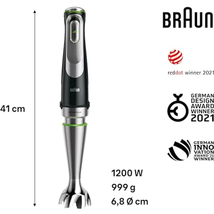 Braun MQ 9187XLI Stabmixer, 1200W, mit Active PowerDrive, inkl. Pürierstab, XL Foodprozessor Gemüsestampfer, Zerkleinerer & Schneebesen, schwarz, edelstahl – Bild 3