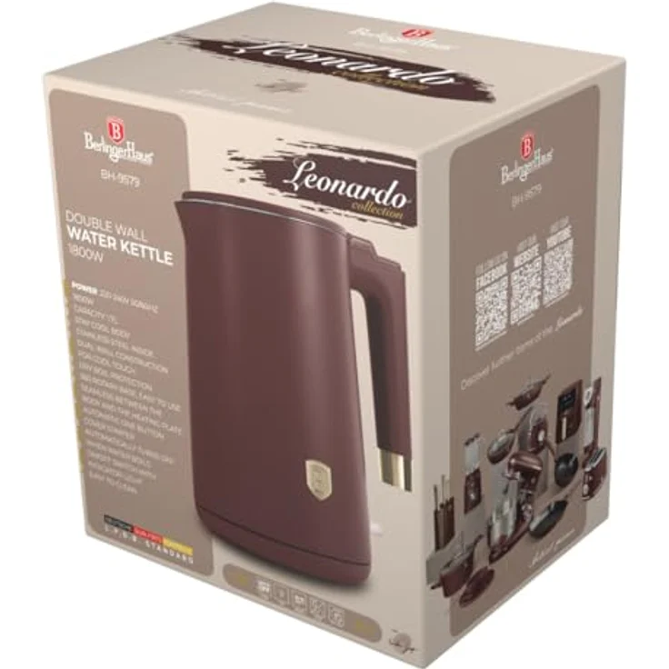 BerlingerHaus Design Wasserkocher, 1,7 Liter, 1800 Watt, rot mit goldenen Akzenten, kabelloser 360-Grad-Drehsockel, doppelwandig – Bild 3