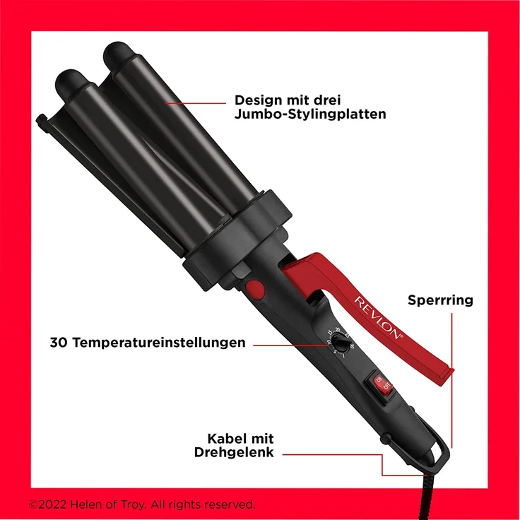 Revlon RVIR3056UKE Wave Master Jumbo Welleneisen, Lockenstab, 30 Temperatureinstellungen, Turmalin-Kermaikbeschichtung, inkl. 3 Jumbo Stylingplatten, schwarz – Bild 6