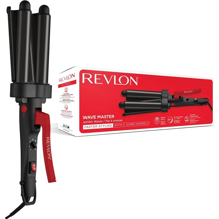 Revlon RVIR3056UKE Wave Master Jumbo Welleneisen, Lockenstab, 30 Temperatureinstellungen, Turmalin-Kermaikbeschichtung, inkl. 3 Jumbo Stylingplatten, schwarz – Bild 1