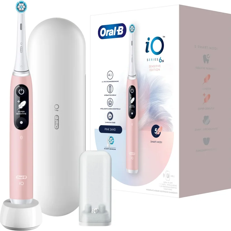 Oral-B iO Series 6N sensitive Edition elektrische Zahnbürste, 5 Reinigungsprogramme, pink sand – Bild 1