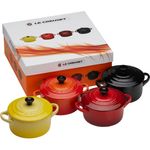 Le Creuset Mini-Cocotte- Bräter-Set, 4-teilig, Rund, Je 200 ml, 10 x 5 cm, Steinzeug, Feuer und Flamme (Gelb-Kirschrot-Ofenrot-Schwarz)