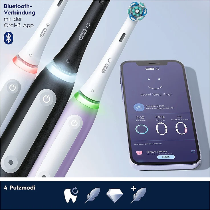 Oral-B iO 4 elektrische Zahnbürste Doppelpack, 4 Putzmodi, Reiseetui, matt black/quite white – Bild 5
