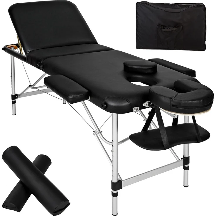 2 Zonen Massageliege-Set Freddi mit 5cm Polsterung, Rollen und Holzgestell, schwarz – Bild 1