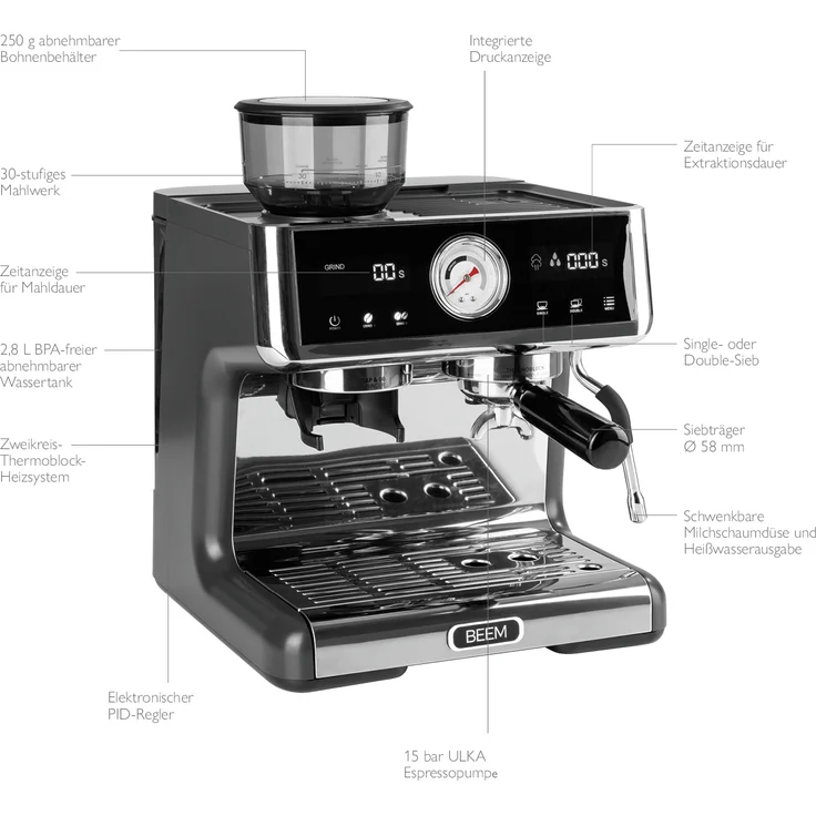 BEEM ESPRESSO-GRIND-EXPERT Espresso-Siebträgermaschine mit Mahlwerk - 15 bar – Bild 3