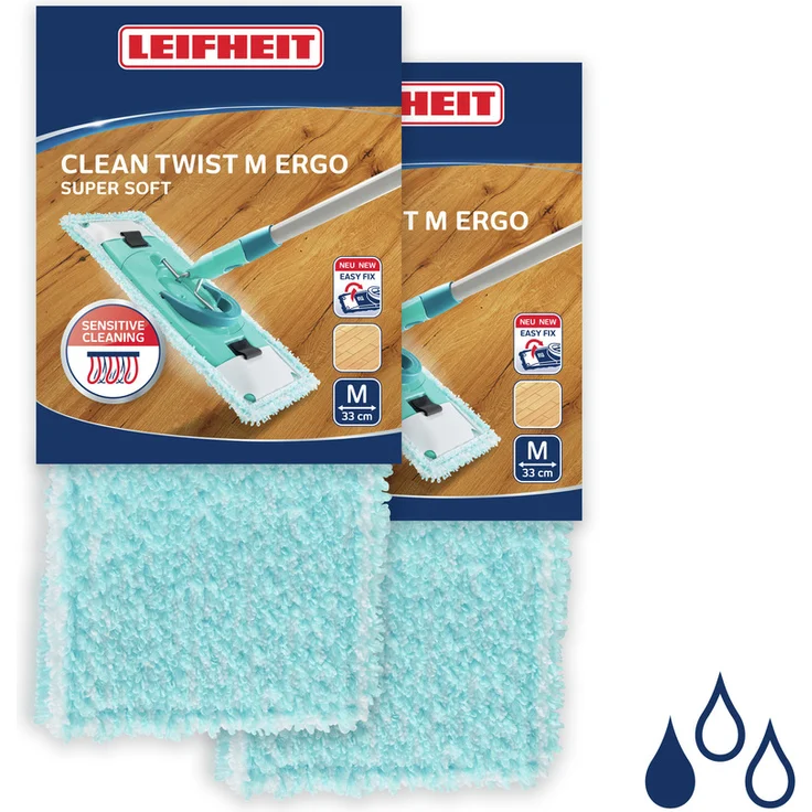 Leifheit Wischbezug Clean Twist M super soft für sensible Böden, Bodenwischer Ersatzbezug mit Spezialfasern, Wischer Ersatzbezug für minimale Wasseraufnahme, ideal für Parkett, Laminat und Kork  2er – Bild 1
