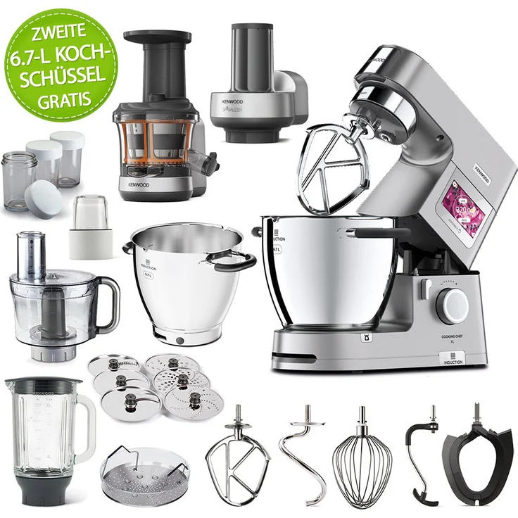 Kenwood Cooking Chef XL Connect KCL95.424SI Küchenmaschine, inkl. 2ter Kochschüssel, silber, Serie: Titanium Chef XL