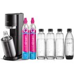SodaStream Wassersprudler DUO Titan Mega-Bundle mit 3x 1L Glaskaraffen, 2x 1L spülmaschinenfeste PET-Flaschen und 2x CQC Co2-Reservezylindern