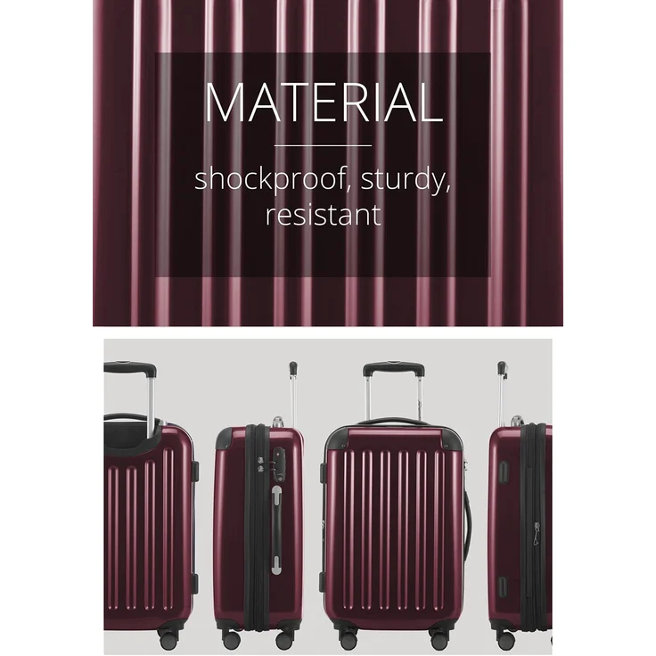 Hauptstadtkoffer Alex Handgepäck Hartschalenkoffer Kabinen Gepäck für jede Airline, 4 Rollen, Erweiterbar, 55 cm, 42 Liter Dunkelrot (burgund), Zahlenschloss – Bild 9