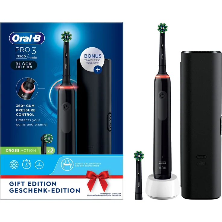 Oral-B Pro 3 3500 Black Edition Set, elektrische Zahnbürste, 2 Aufsteckbürsten, schwarz – Bild 2