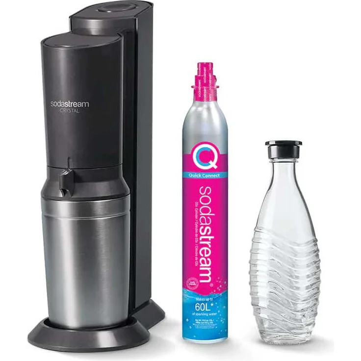 SodaStream Crystal 3.0 titan, Wassersprudler mit 1 Glaskaraffe und 1 Kohlensäure-Zylinder (neues Zylindermodell) Quick Connect Zylinder – Bild 2