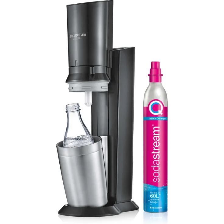 SodaStream Crystal 3.0 titan, Wassersprudler mit 1 Glaskaraffe und 1 Kohlensäure-Zylinder (neues Zylindermodell) Quick Connect Zylinder