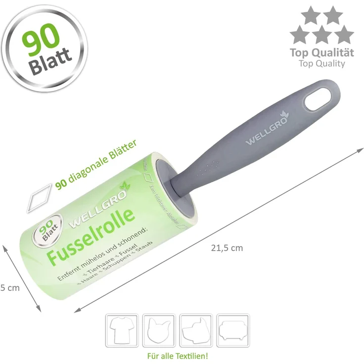 10er Set Wellgro Fusselrollen 10 Rollen mit je 90 Blatt + 2 Abroller, 900 diagonal perforierte Blätter für leichtes Abziehen – Bild 2