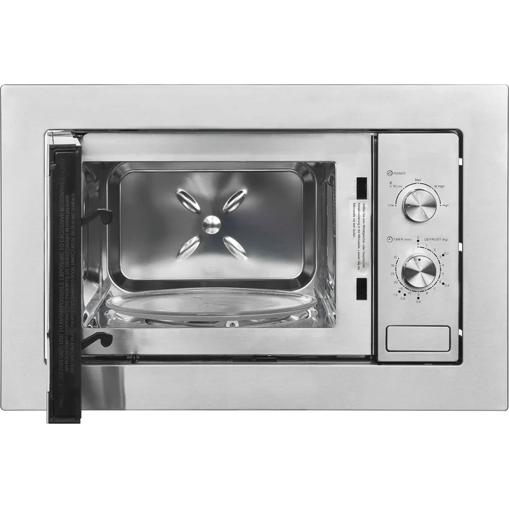 Exquisit EMW10-020 Mikrowelle, 20 Liter Garraum, 59,5 cm breit, Einbaugerät, 800W, 5 Leistungsstufen, Timer, Edelstahl, inox – Bild 3