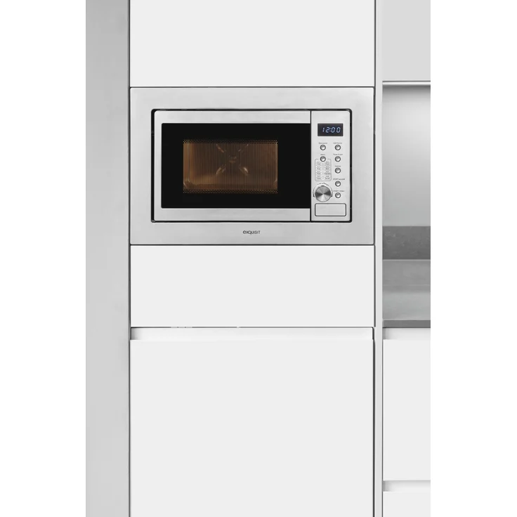Exquisit EMW20-DG-020 Mikrowelle mit Grill, 59,5 cm breit, Einbaugerät, 800W, 20L Garraum, 5 Leistungsstufen, Edelstahl, inox – Bild 4