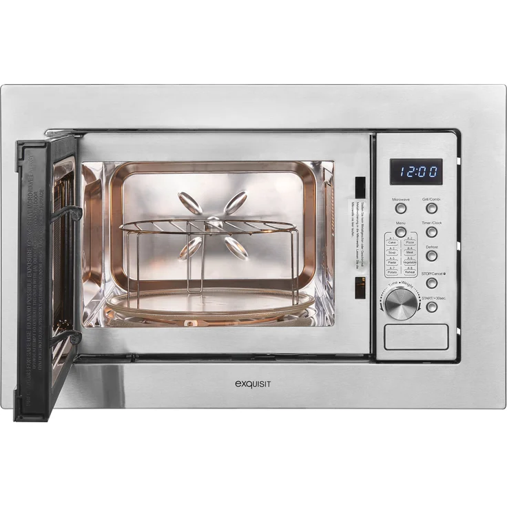 Exquisit EMW20-DG-020 Mikrowelle mit Grill, 59,5 cm breit, Einbaugerät, 800W, 20L Garraum, 5 Leistungsstufen, Edelstahl, inox – Bild 3