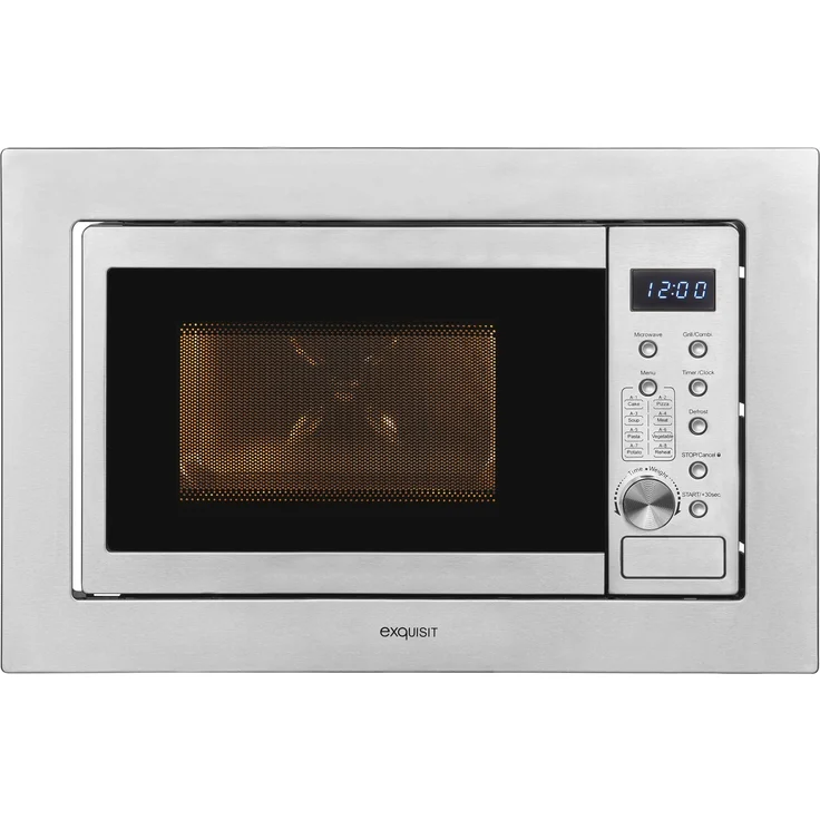 Exquisit EMW20-DG-020 Mikrowelle mit Grill, 59,5 cm breit, Einbaugerät, 800W, 20L Garraum, 5 Leistungsstufen, Edelstahl, inox – Bild 2