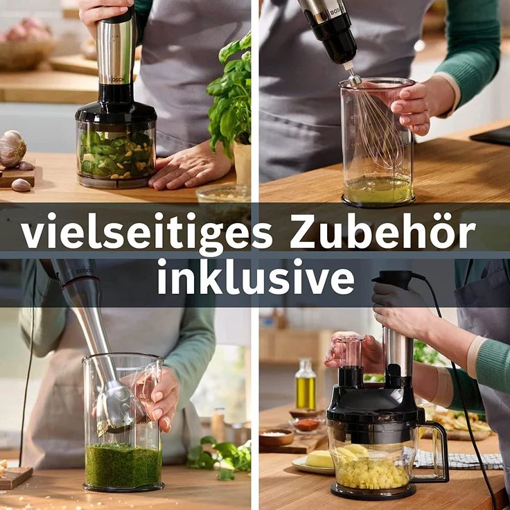 Bosch MSM6M8X1 ErgoMaster Serie 6 Stabmixer, 1200 Watt, Kupplung aus Keramik, stufenlose Geschwindigkeitsregulierung, inkl. Mixstab, Foodprozessor mit Würfelschneider, Zerkleinerer, Edelstahl – Bild 8
