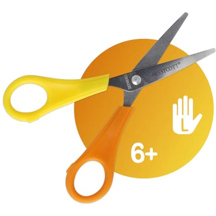 Westcott E-21596 00 Lefty Kinderschere mit Spitze für Linkshänder, 13 cm, Maß 5 cm, rot-gelb – Bild 5