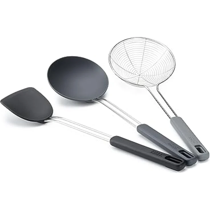 Joseph Joseph Nest Fusion 3-teiliges Silikon Edelstahl Wok Zubehör Set, BPA frei, Hitzebeständig, Antihaftbeschichtet Koch Utensilien, inklusive Aufhängehaken – Bild 1