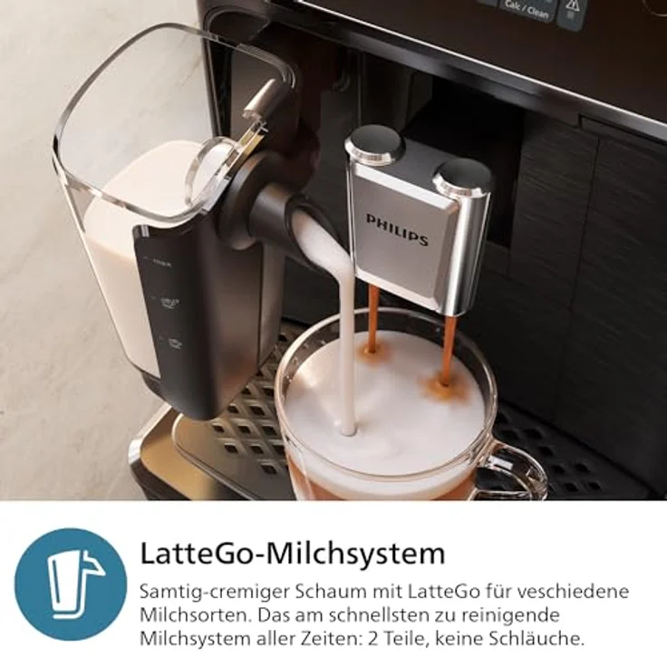 Philips 2300 Series Kaffeevollautomat - 4 Getränke, Modernes Farb-Touchscreen-Display, LatteGo-Milchsystem, SilentBrew, 100% Keramikmahlwerk, AquaClean Filter. Mattschwarz – Bild 4