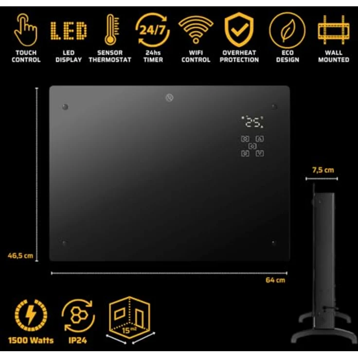 BEST DIRECT Power Smart Heater Elektroheizung, 1500 W Konvektor Heizung - Energiesparend mit App-Control, Heizung Elektrisch - Gehärtetes Glas, WLAN-Steuerung, LED-Display - Thermostat & Timer, Freistehend & Wandmontage. – Bild 3