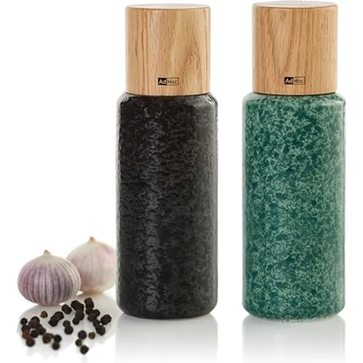 AdHoc MP610 Set YARA 18 cm | langlebiges Keramik & Holz Gehäuse | fein bis grob mahlen | simple Bedienung & modernes Design (Black&Green)