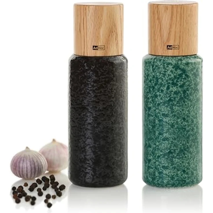 AdHoc MP610 Set YARA 18 cm | langlebiges Keramik & Holz Gehäuse | fein bis grob mahlen | simple Bedienung & modernes Design (Black&Green) – Bild 1