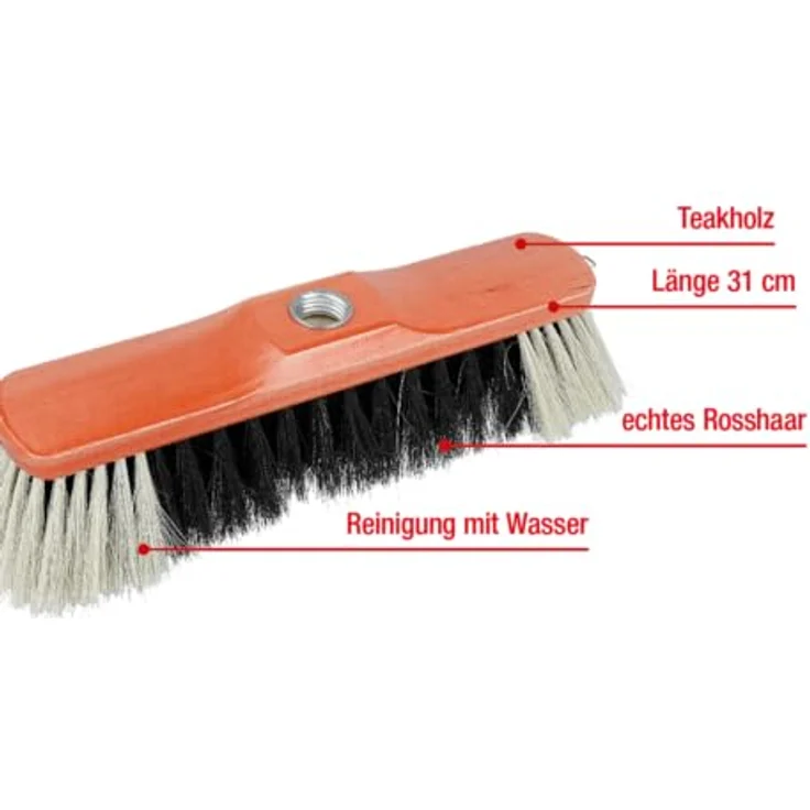 EUROHOME Zimmerbesen aus lackiertem Teakholz mit Rosshaar, 31 cm, robust und sanft zum Boden, dicht gewebt mit dunklen Borsten – Bild 3