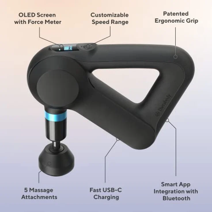 Theragun Elite – Tragbare elektrische Massagepistole – Perkussivtherapie-Massagegerät für SportlerInnen – Leistungsstarke Tiefengewebsmassage mit QuietForce Technology™ – 5. Generation – Schwarz – Bild 3