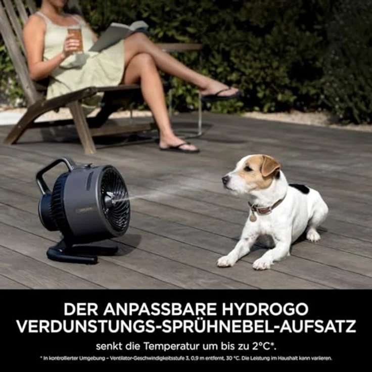 Shark FlexBreeze HydroGo Starker Ventilator mit Sprühnebel, Kühlung für drinnen & draußen, leise & langlebig, kabelgebunden & kabellos, kompakt & leicht, bis zu 20 m Luftstrom, Anthrazit FA050EU – Bild 5