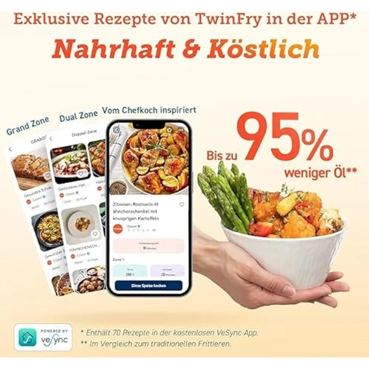 COSORI Heißluftfritteuse 2 Kammern Airfryer, 8-in-1 Dual Blaze TwinFry XXL 10L - Heissluftfritteuse Doppelkammer mit herausnehmbarem Trenner & Untere Heizelemente, 70 Rezepte, 2-6 Personen – Bild 5