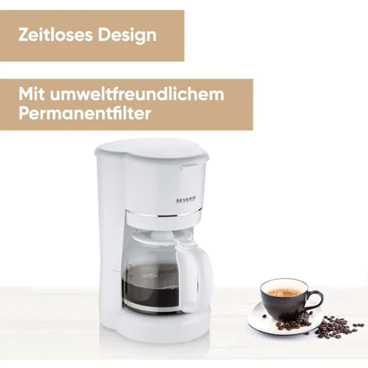 SEVERIN Filterkaffeemaschine mit Glaskanne, Kaffeemaschine mit Permanentfilter, für bis zu 10 Tassen (1,25L), mit Warmhalteplatte und Auto-Abschaltung, 900 W, weiß, KA 4323 – Bild 2