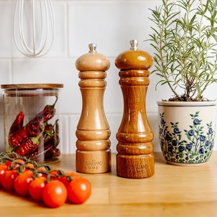 Creative Home Salz-/Pfeffermühle Set, 2 große Holz Mühlen mit manuellem Quetschmechanismus, imprägniert mit ungiftigem Lack – Bild 2