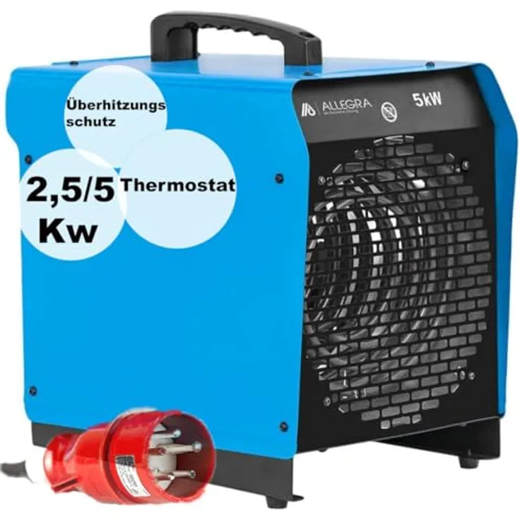 ALLEGRA Heizlüfter Bau 5Kw Elektroheizer mit Thermostat, Starkstrom, ideal für Werkstätten & Garagen