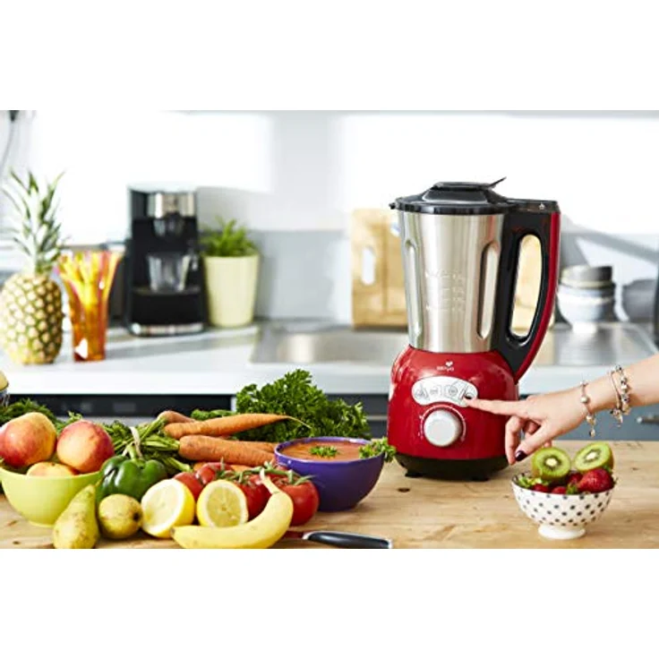Senya SYCP-HB008R Edelstahl Cook & Ice V3, Mixer sahnehaltige-fein pürierte Suppe, Dampfkochen, Crush-EIS, Smoothies Heiz-Standmixer, 1400, Metall, 1.5 liters, Rot – Bild 3