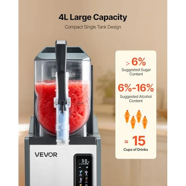 VEVOR Slush Maschine 4 L, Elektrische Margarita-Maschine mit 350 W und Selbstreinigungsfunktion für Frozen Margaritas, Frappés und Milchshakes – Bild 4